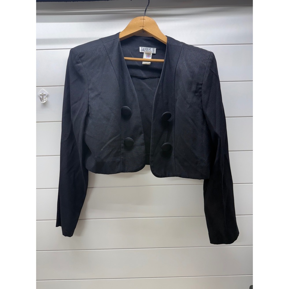 Vintage Taurus II Black Cropped Bolero Blazer Jacket Size 10 ILGWU Made in USA